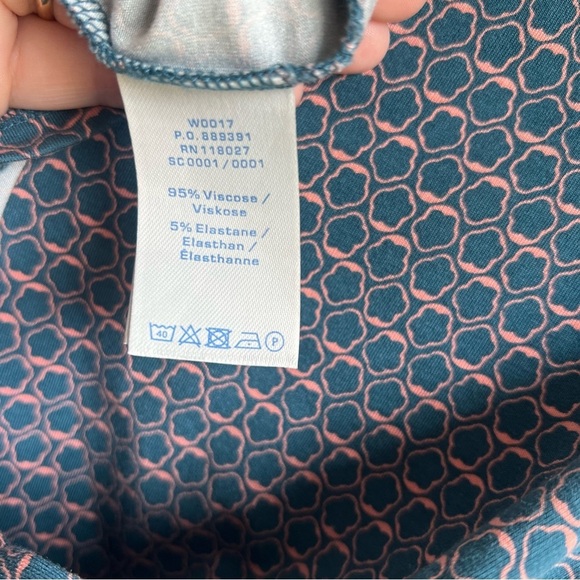 Boden Navy & White Geo Floral Empire Waist Dress Jersey Knit Stretch UK12/US8 - Picture 7 of 12